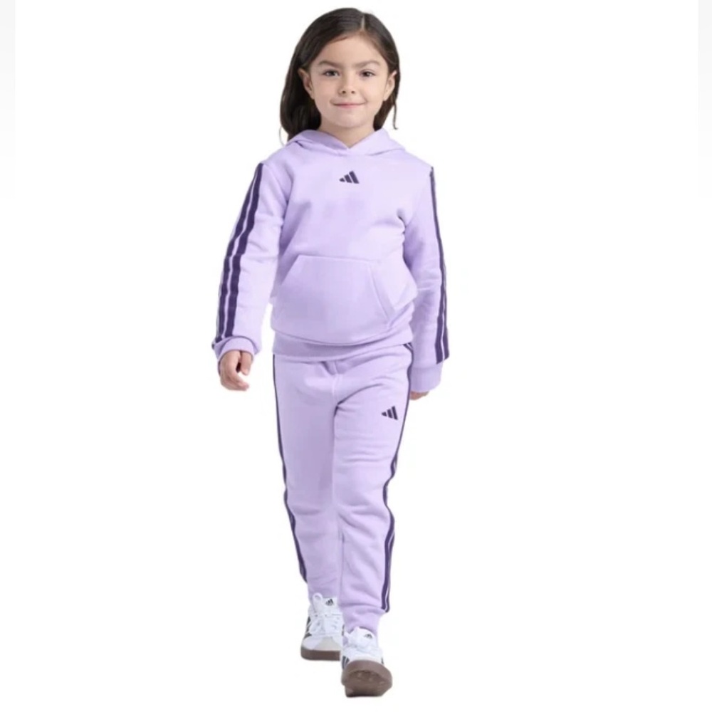 Adidas 2-Piece Track Suit Fleece Hoodie & Jogger Sweatpants Purple Girls 7 NWOT